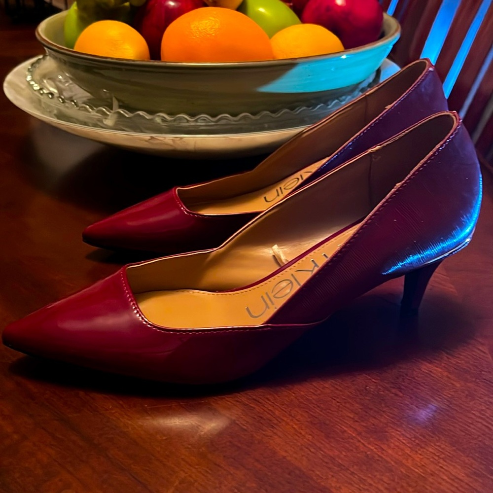 Calvin Klein Women’s 2 inch heels, burgundy patent leather. Size 8 1/2 medium.